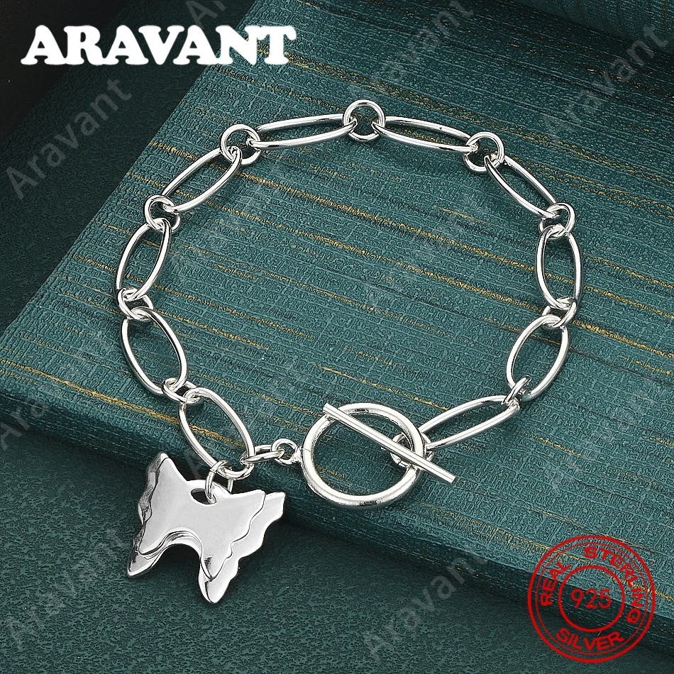 925 Sterling Silver Double Butterfly Tag Oval Chain Bracelet - A Unique And Versatile Jewelry Gift For Women