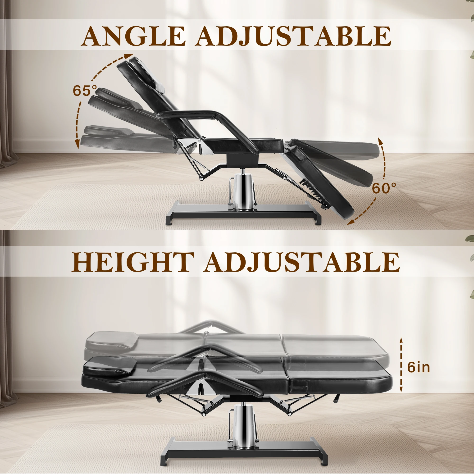 كرسي الوشم الهيدروليكي سرير التجميل، طاولة سرير الوجه متعددة الأغراض مكونة من 3 أقسام، سرير تدليك سبا لصالونات التجميل قابل للتعديل #6