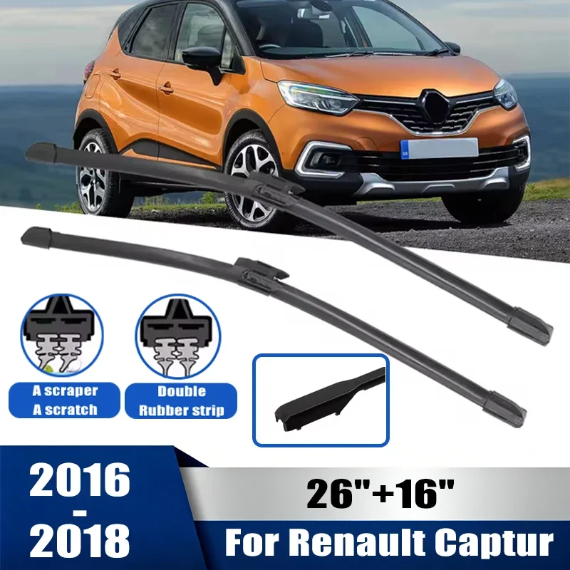 

2pcs Wiper Front Wiper Blades Set For Renault Captur 2016 2017 2018 Windshield Windscreen Window 26"+16" Car Accessories
