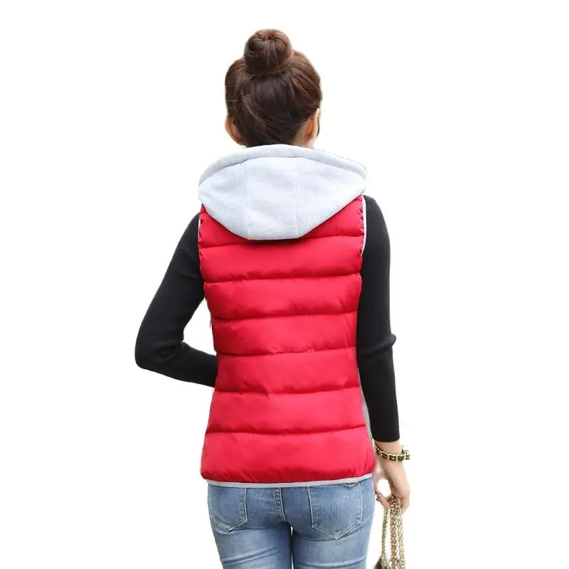 Woman Autumn Hot Sale Cardigan Hooded Splice Thicken Down Waistcoat Female Winter Hot Sale Vest Warm Vest Lady Down Jackeks