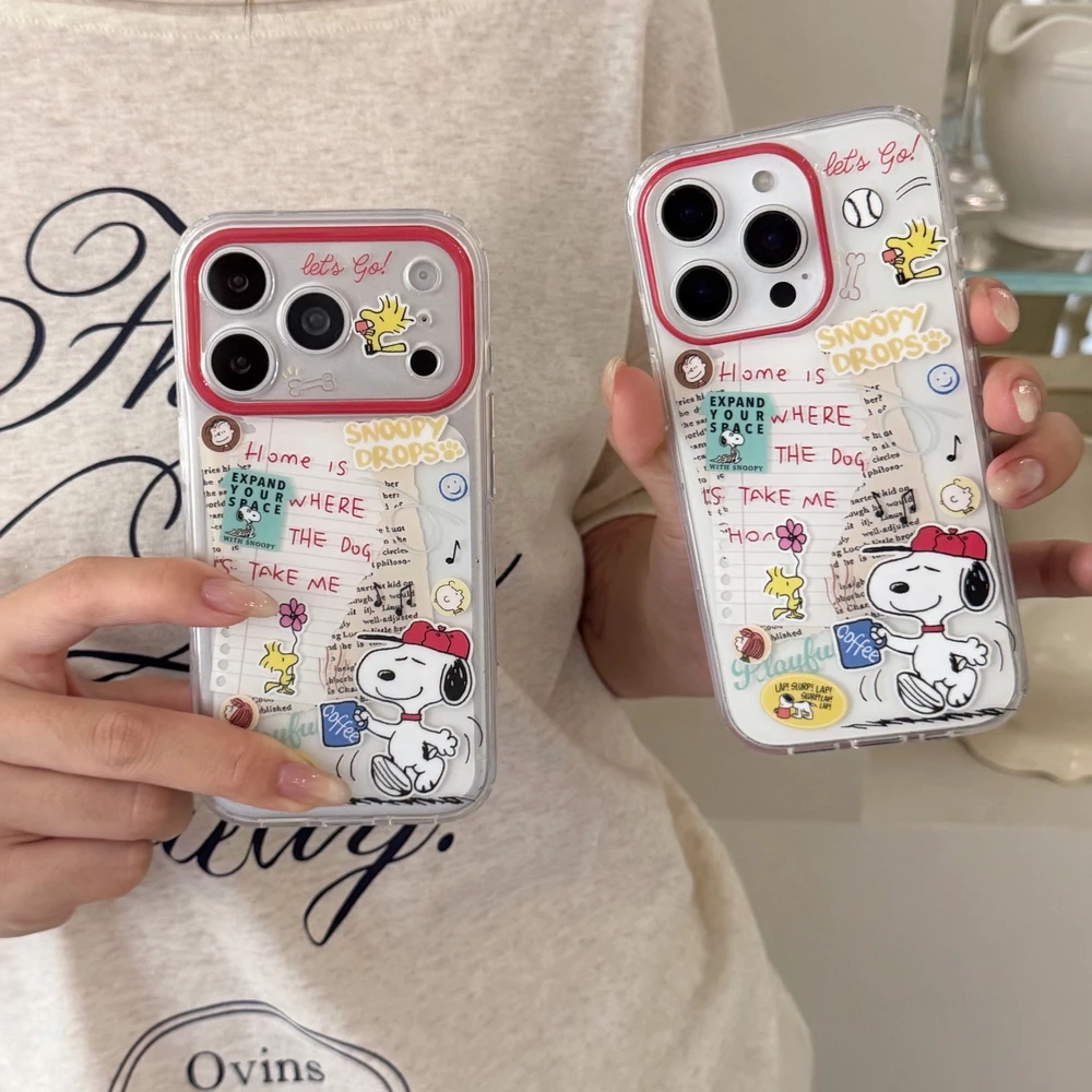 Cute Cartoon Peanuts Snoopy Illustration label Phone Case For iPhone 17 Pro 16 15 14 13 Pro Max Cases Shockproof Hard Cover