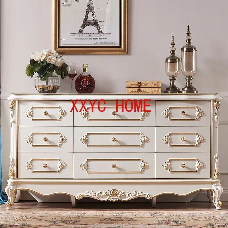 European-Style Golden Bedroom Nine-Drawer Cabinet Storage Cabinet Luxury Light Luxury European Cloakroom Chest of Drawer