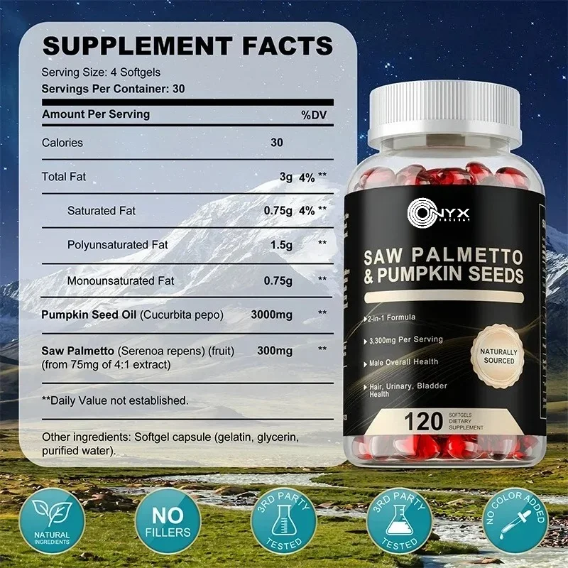 2-in-1 Pumpkin Seed Oil and Saw Palmetto - Hair Growth, Maintains Prostate Health and Urinary Tract Function, Boosts Immunity