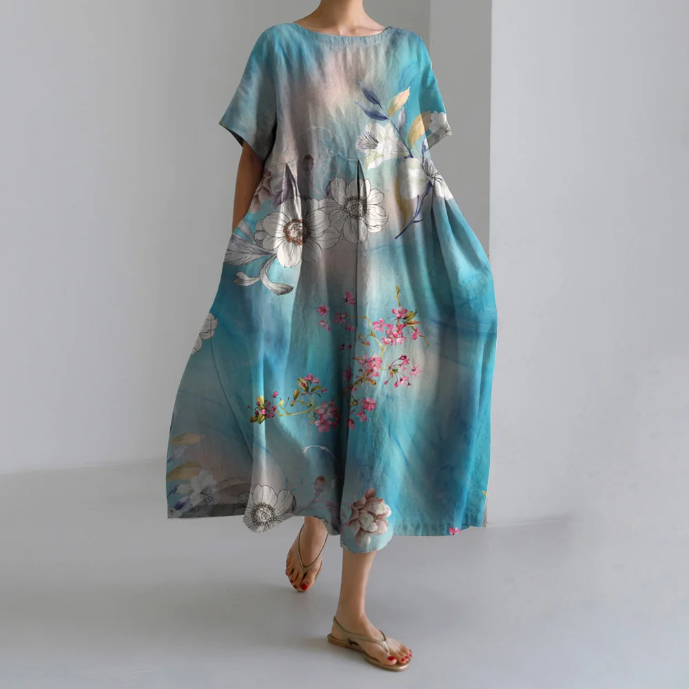 2024 MCDV manches courtes réservoir long peinture imprimé floral robe de plage d'été femmes vacances robes femmes