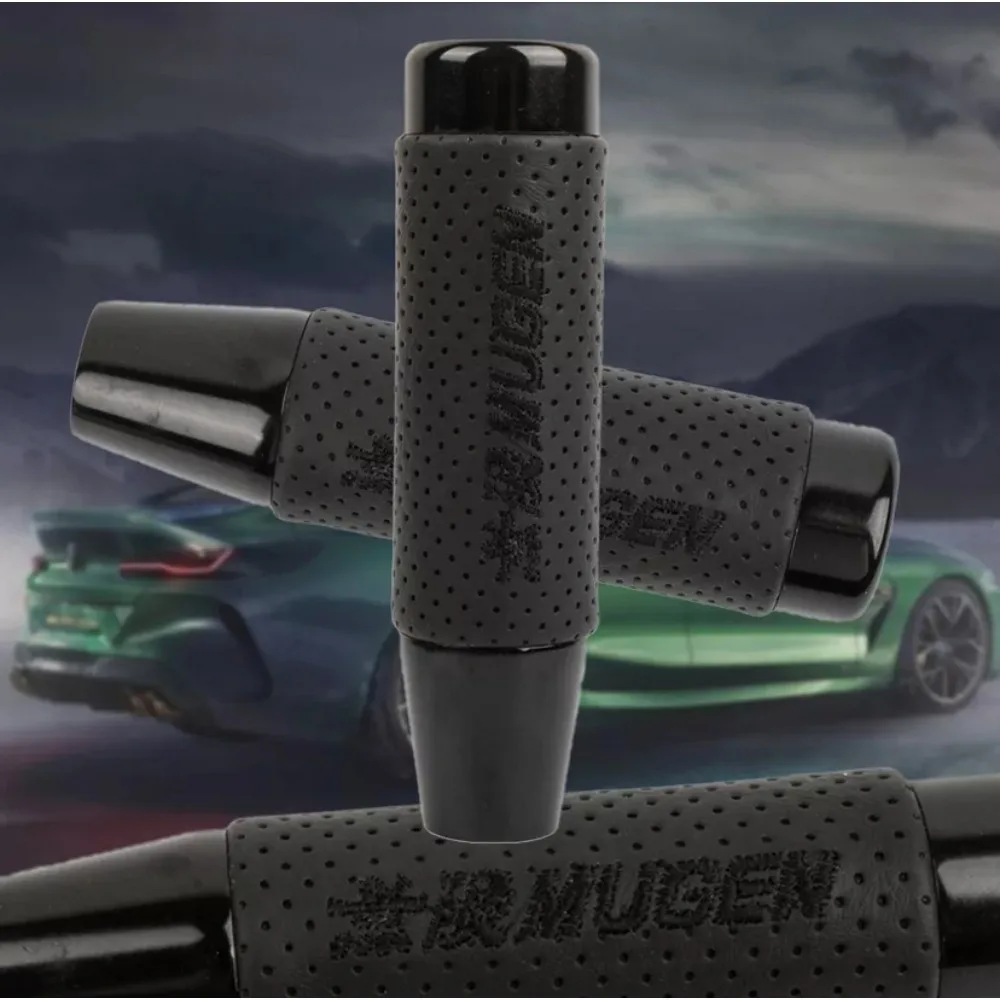 Universal MUGEN Aluminum Leather Black Manual Gear Stick Shift Knob Shifter 13CM