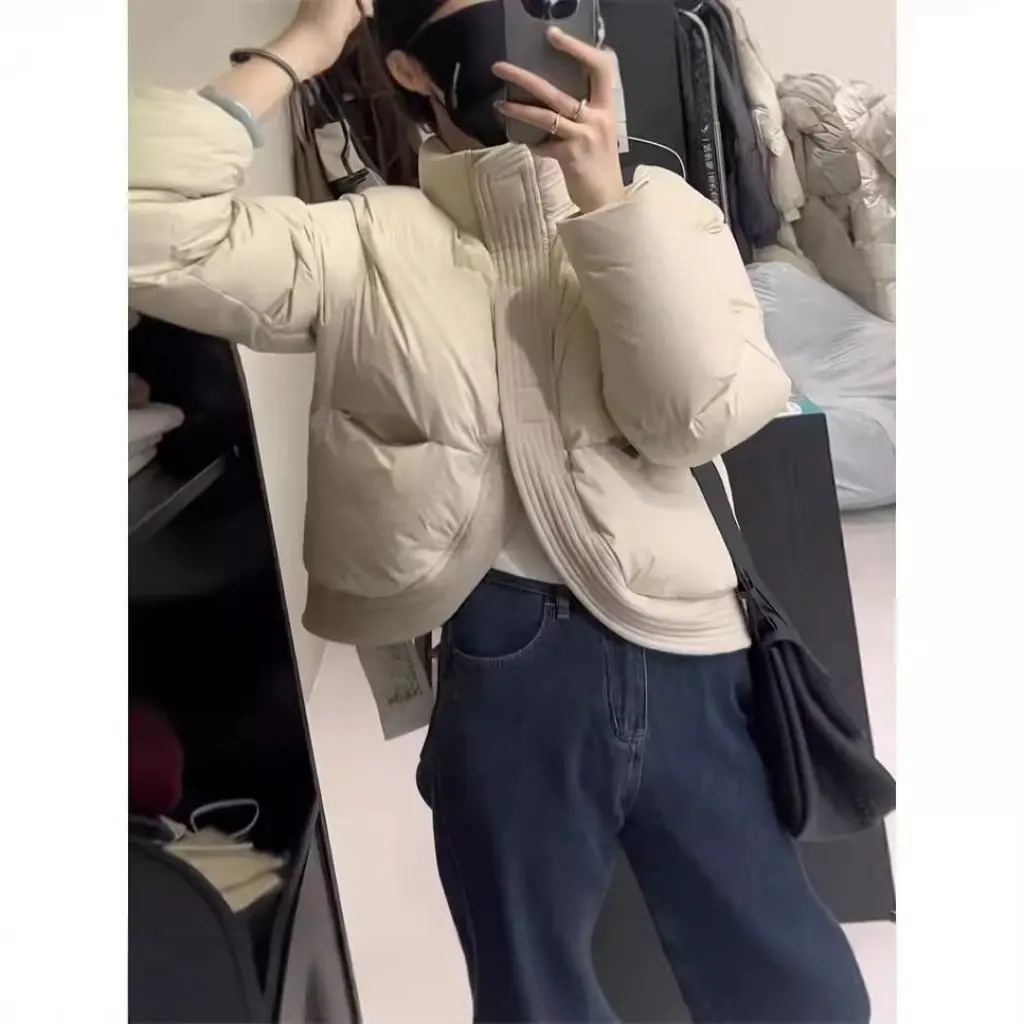 

Женская зимняя хлопковая верхняя одежда, утолщенная куртка на хлопковой подкладке, асимметричный воротник-стойка, свободная, с длинными рукавами, маленький дизайн