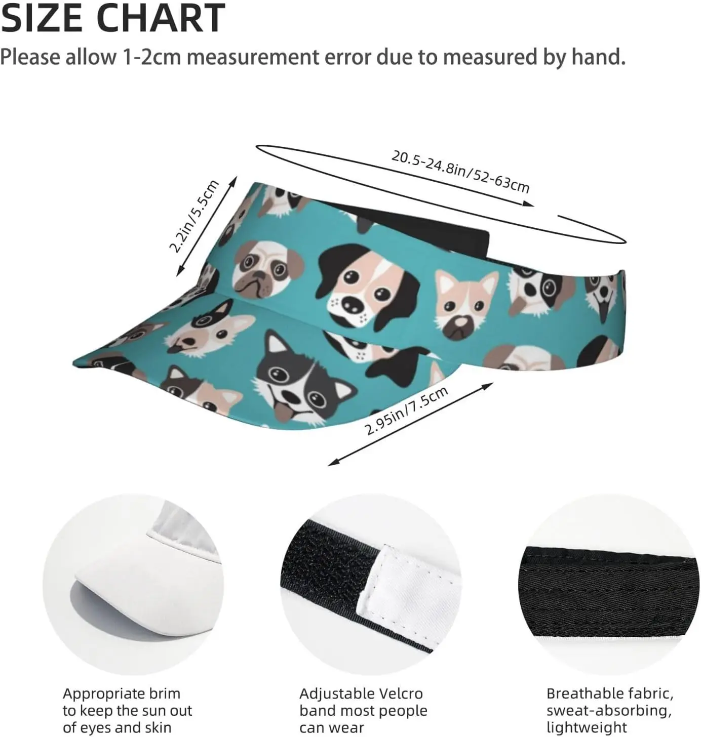 Sport Sun Visor Hat Dalmatian Pug Bull Dog Summer Sun Hat Cap for Running Golf image 4