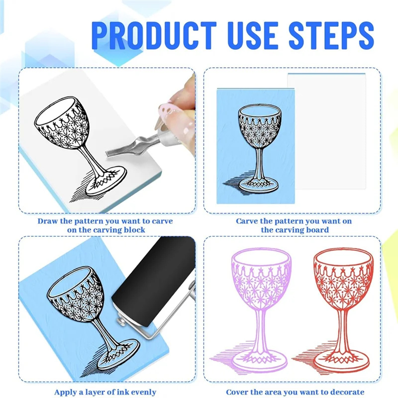 

【Limited Time Offer】Linoleum Block Stamp Making Kit , 6Pcs 4" X2.4" Rubber Carving Blocks For DIY Stamp Crafting For For Beginne