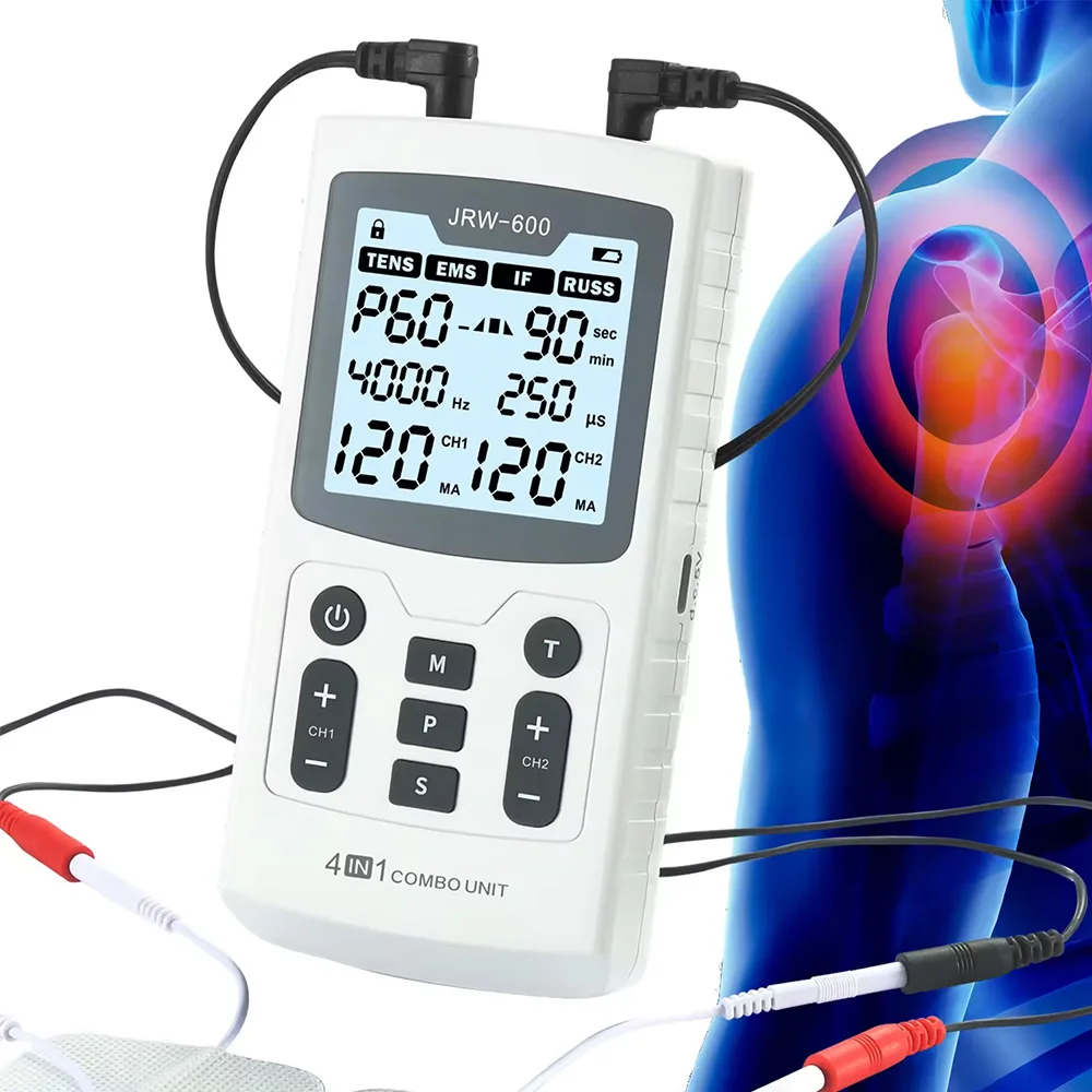 4-in-1 elektrischer Muskelstimulator Interferential Hochfrequenz-Physiotherapiegerät EMS IFT RUSS TENS Pulse Elektrostimulator