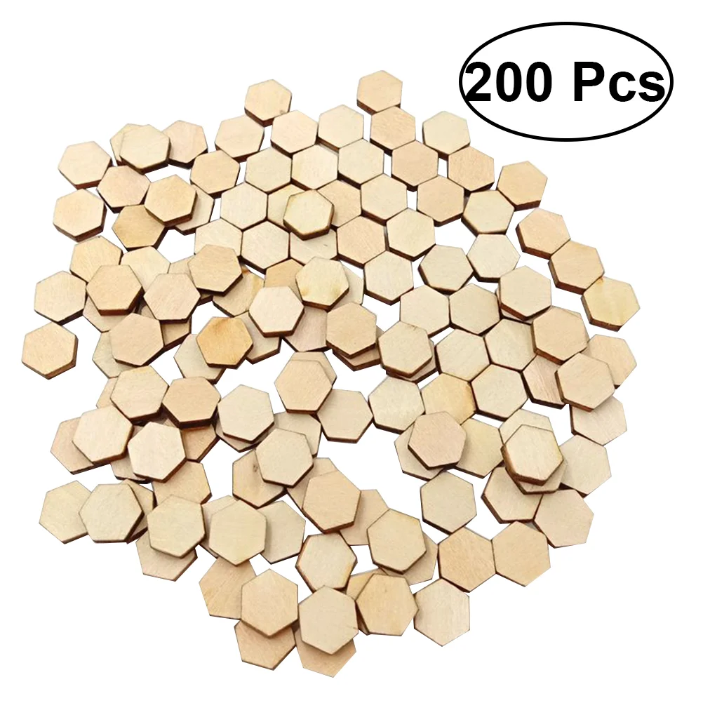 Wooden Wood Hexagon Hexagonal Pieces Ornaments Diy Ornament Beech Slices Coins Tokens Crafts Hanging Tiles Chips Unpainted