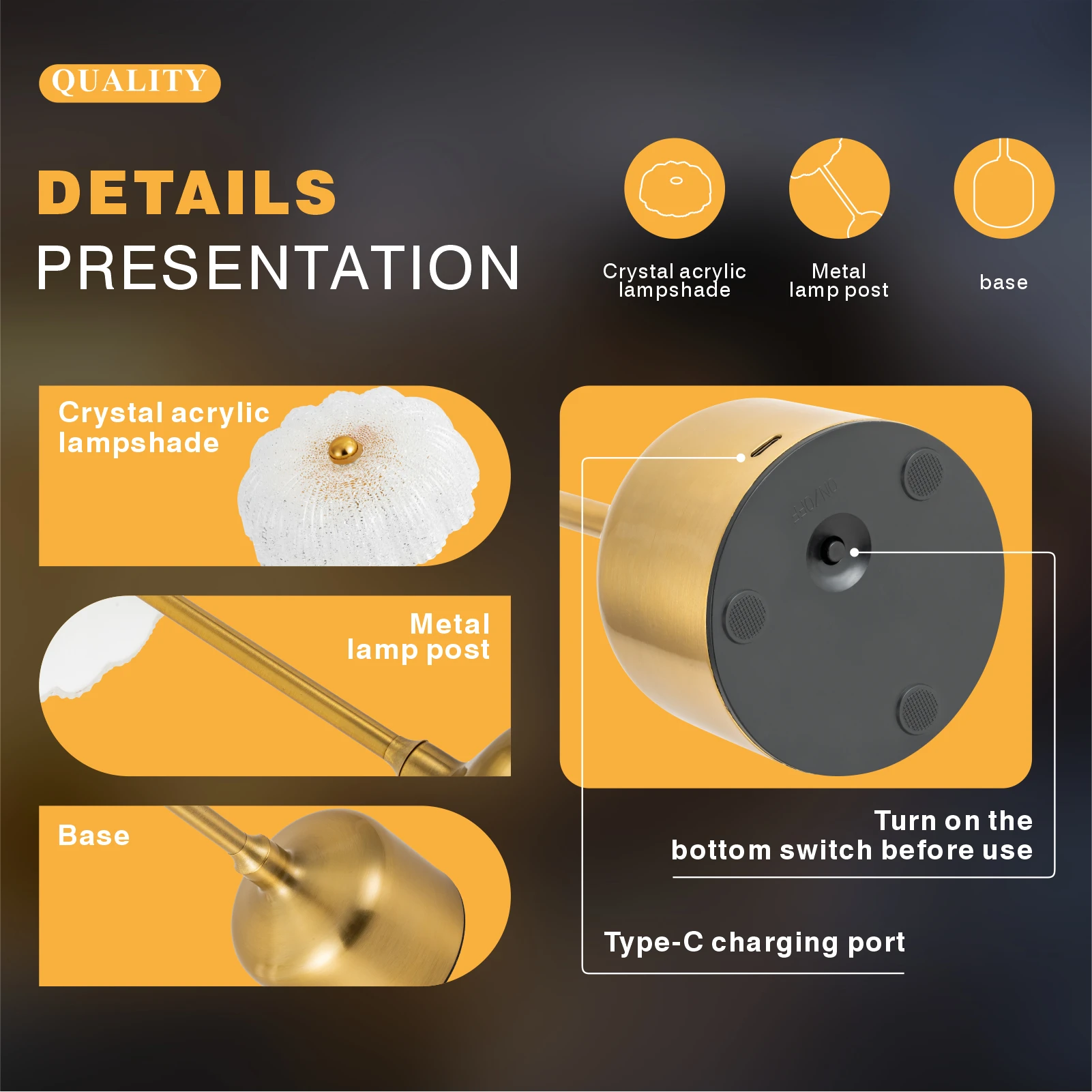 Retro Bar Table Lamp Restaurant Decoration Lamp LED Rechargeable Desk Light Touch Dimming Night Light Bedroom Lamp