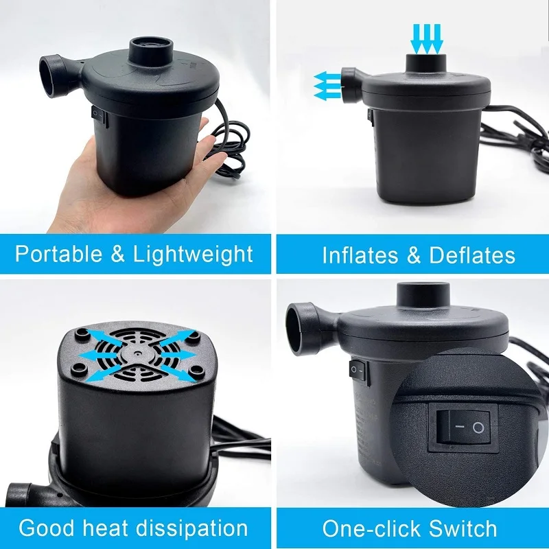 UK/US/EU/AU Electric Air Pump 12V 220V Quick Air Filling Compressor With 3 Nozzles Portable Mini Air Inflator Inflatable Pump