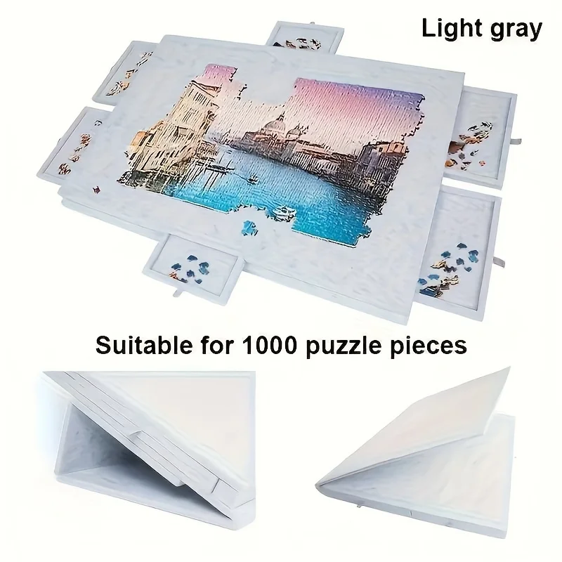 1 Set 6-in-1 Puzzle Display Board, Tiltable Desk with Drawers, 1000 Piece Capacity, Home Decor Art Piece & Organizer