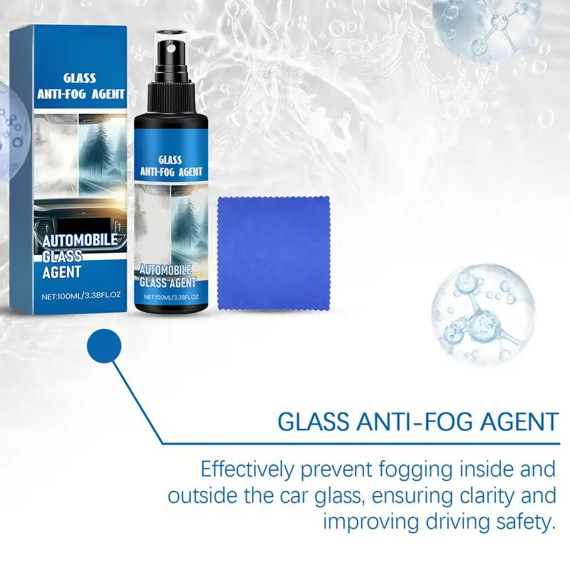 Automóvel pára-brisa defogger com toalha, agente anti-fog, filme de óleo de vidro do carro, limpador automático, suprimentos de lavagem, 100ml