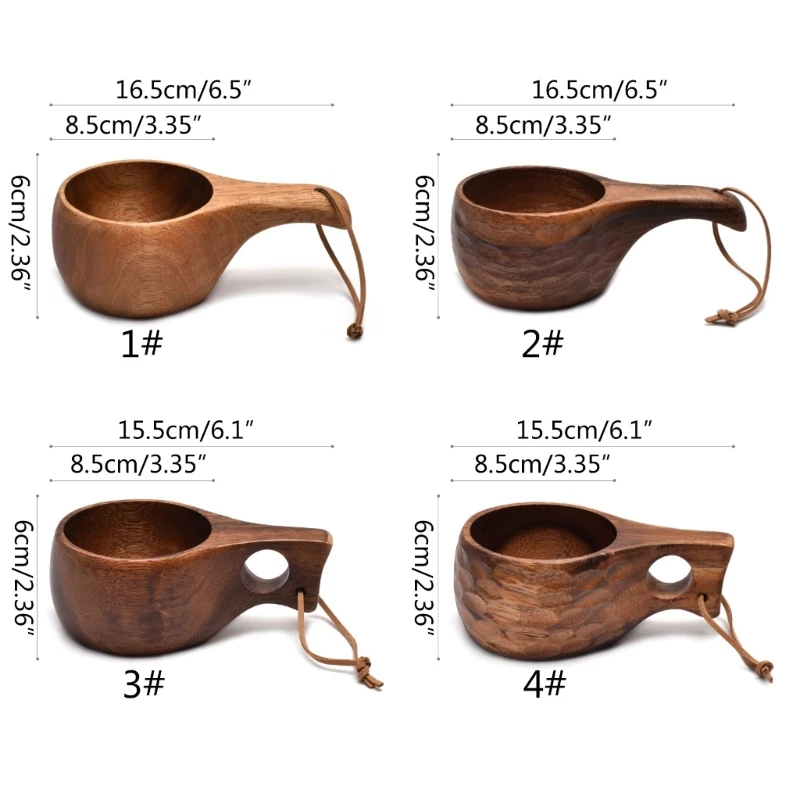 Finland Kuksa Portable Coffee Mug Acacia-Wood Handle Cowhide Rope Hook Juice Milk Cup Coffee Drinking Cup Drinkware