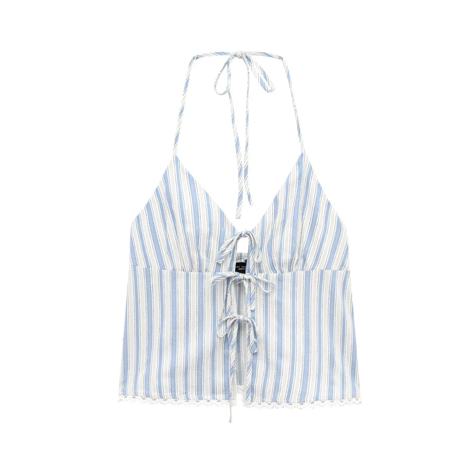 

2025 Summer New Women's Knitted Ultra-Thin Stripe Tube Top with Ne Hanging Bow Tie Vest Faionable Chinese Origin