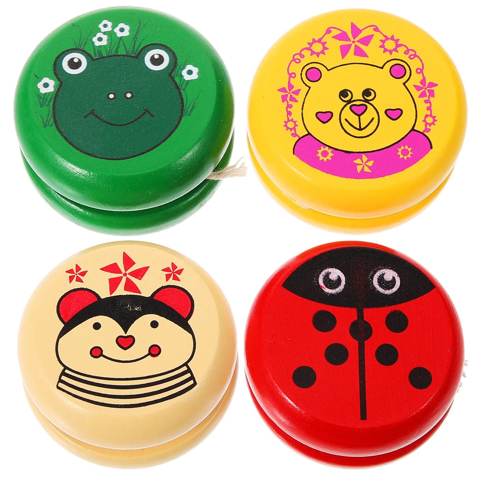 

4Pcs Wooden Yoyo Cartoon Design Fun Kids Indoor Outdoor Game Portable Colorful Balanced Plaything Yoyo Ball Wooden Yo-Yo Toy