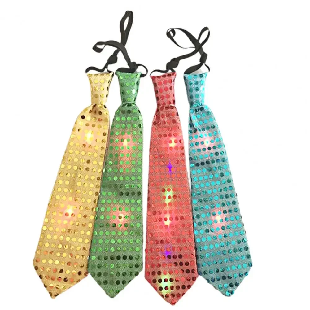 Mens Boys LED Flashing Light Up Sequin Necktie Club Bar Christmas Party Women Tie Wedding Ties Holiday Gift Party Supplies