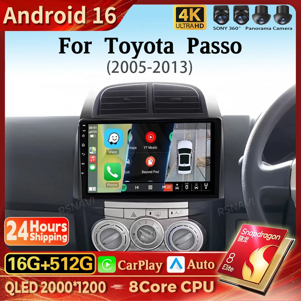 Android 16 Carplay Auto 16G-512G Car Radio Multimedia Player For Toyota Passo 2005 - Daihatsu Boon Sirion Subaru Justy Perodua