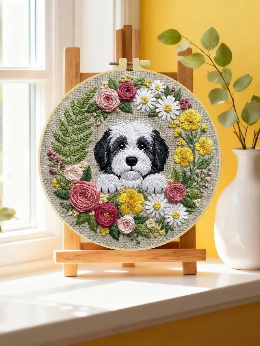 1 Stück 20X20CM/15X15CM 7,87/6,3 Zoll Hundestickerei-Starter-Kit DIY-Kit DIY-Stickerei-Set Handarbeiten Heimdekoration – Detail 6