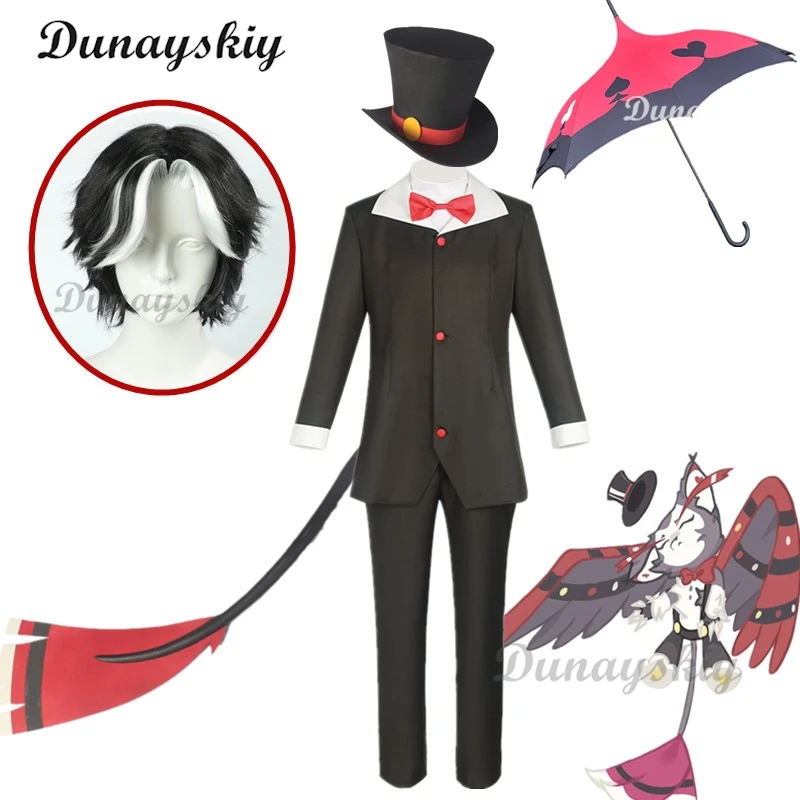 Husk Cosplay Fantasia Cartoon Hotel Costume Disguise For Adult Women Black Suit Heart Headgear Halloween Carnival Party Clothes