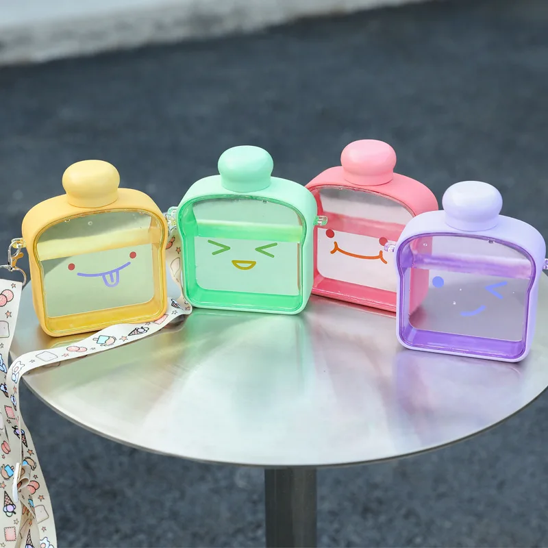 4Pcs 380ml Cute Plastic Water Bottle Transparent Creative Expression Walking Outing Drinking Cup Portable Student Girl Fun Gift