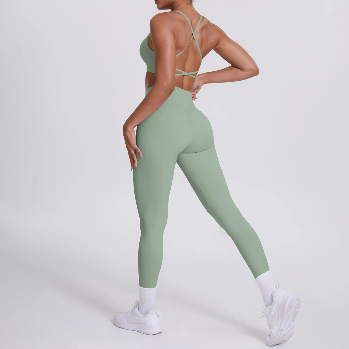 Yoga-Anzug, Sport-Set, Fitnessstudio, nahtlos, stoßfest, Sport-BH, Damen, hohe Taille und Hüften, eng, pfirsichfarbene Gesäßhose, Damen-Sportbekleidung – Detail 15