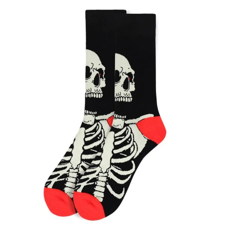 Retro Novelty Skull Skeleton Bones Cotton Crew Socks Unisex Men Women Halloween Creative Stockings Harajuku Long Socks Gifts