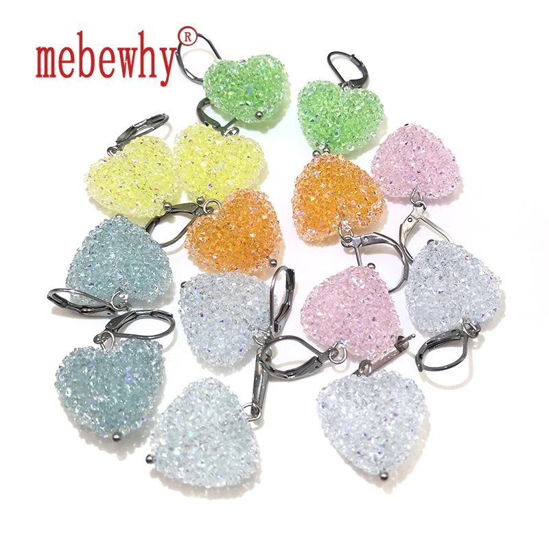 

Handmade Design Stainless Steel Glass Heart Earrings for Women Fashion Sweet Shining Dazzling Glamorous Jewelry Girlfriend Gifts