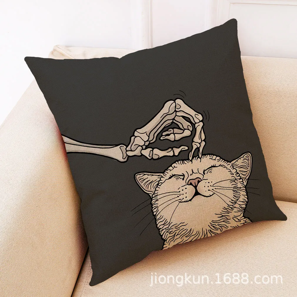 

Skeletons and Cat Throw Pillow Cover Skull Cat Pillow Case Home Decor Sofa Bed Pillowcase 40x40 Cm Decorative Cushions for Bed