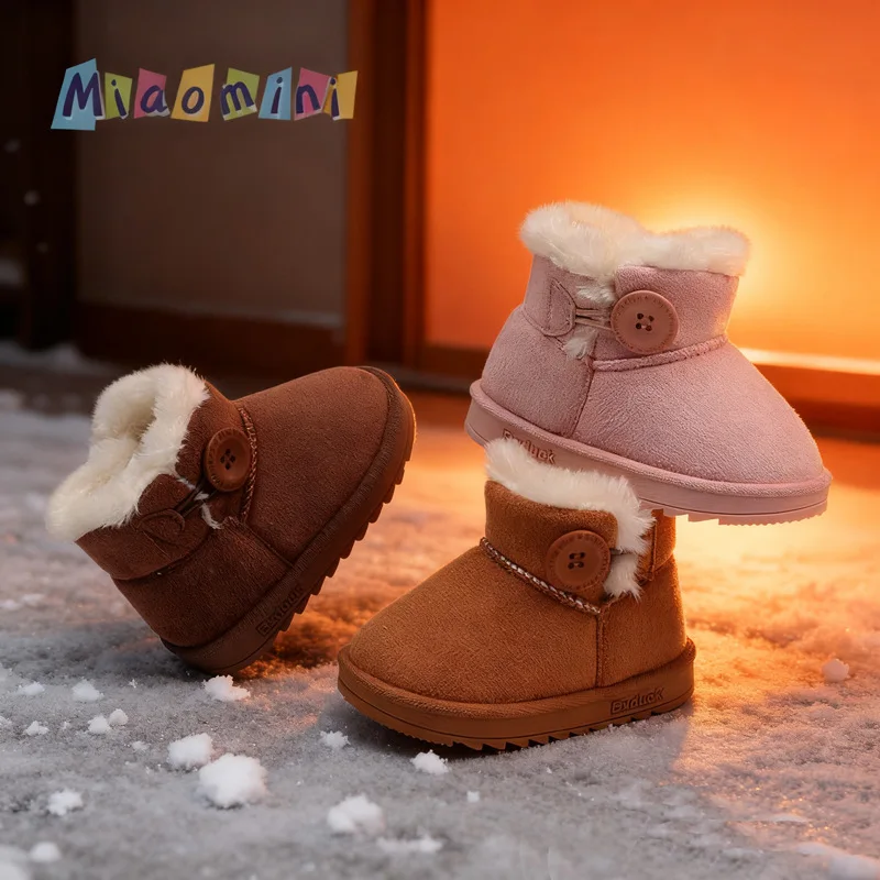 New Korean-style Boys Fleece Soft Sole Snow Boots Girls Baby Non-slip Warm Cotton Shoes Children Baby Kids First Walking Shoes