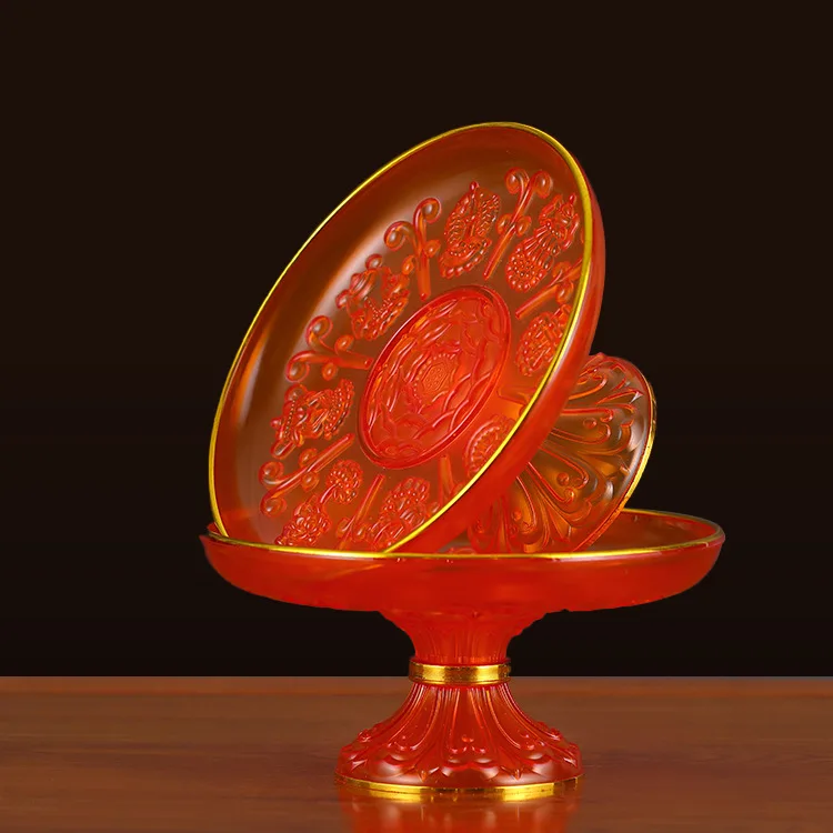 

Cz lotus plastic offering plate imitation crystal eight auspicious buddha altar offering fruit plate worship offering tray