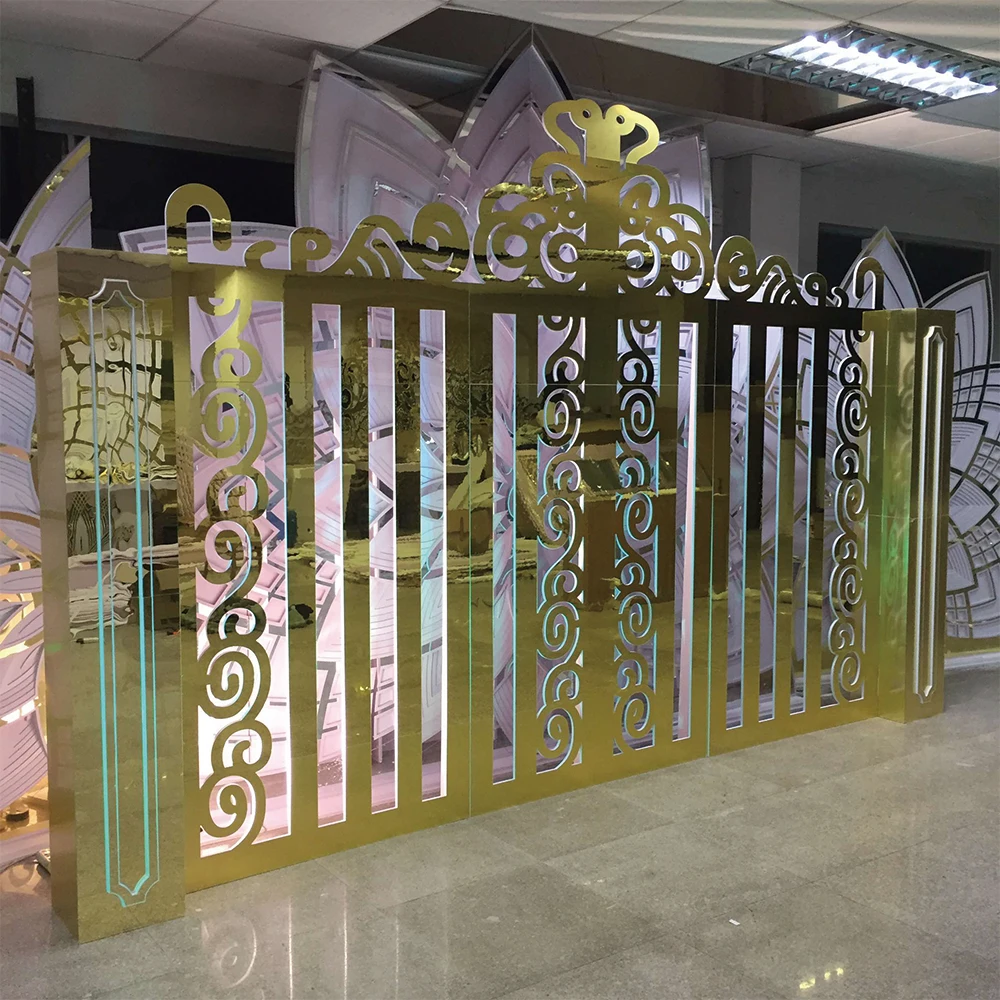

Ceremony Entrance Gold Acrylic Arch Stand Wedding Gates Backdrop for Event Party Decoration