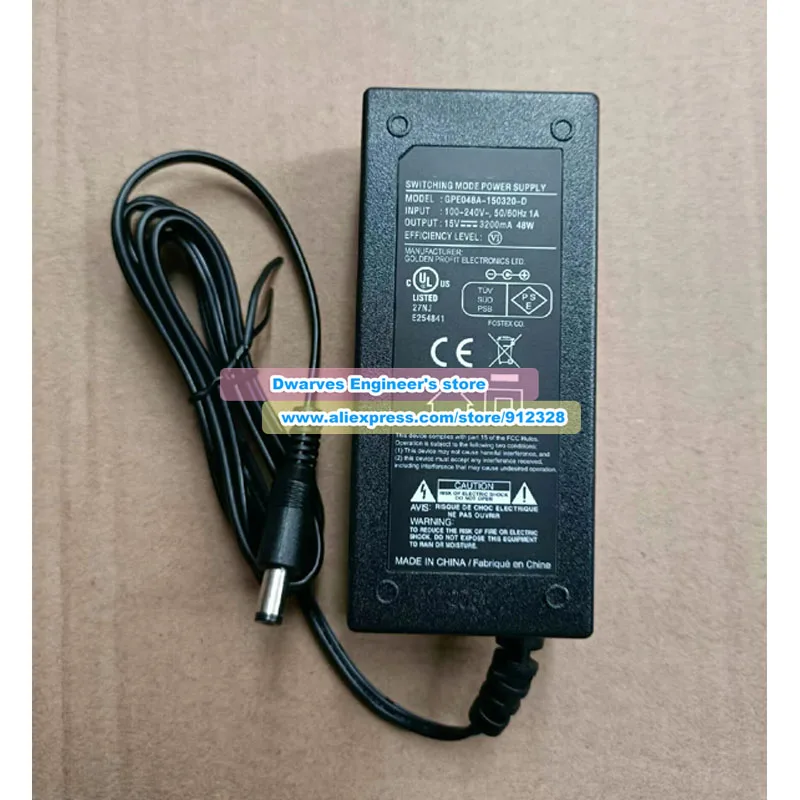 GPE048A-150320-D AC Adapter 15V 3.2A 3200mA 48W For FOSTEX AP15D Power Supply 5.5x2.1mm
