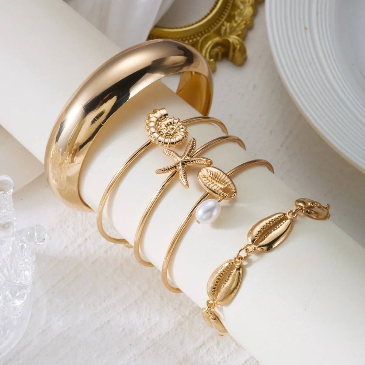 Böhmisches Mehrschichtiges Seestern-Muschel-Armreif-Set für Damen und Herren, Sommer-Strand-Urlaub, klobiger Armreif, Party-Schmuck – Detail 18