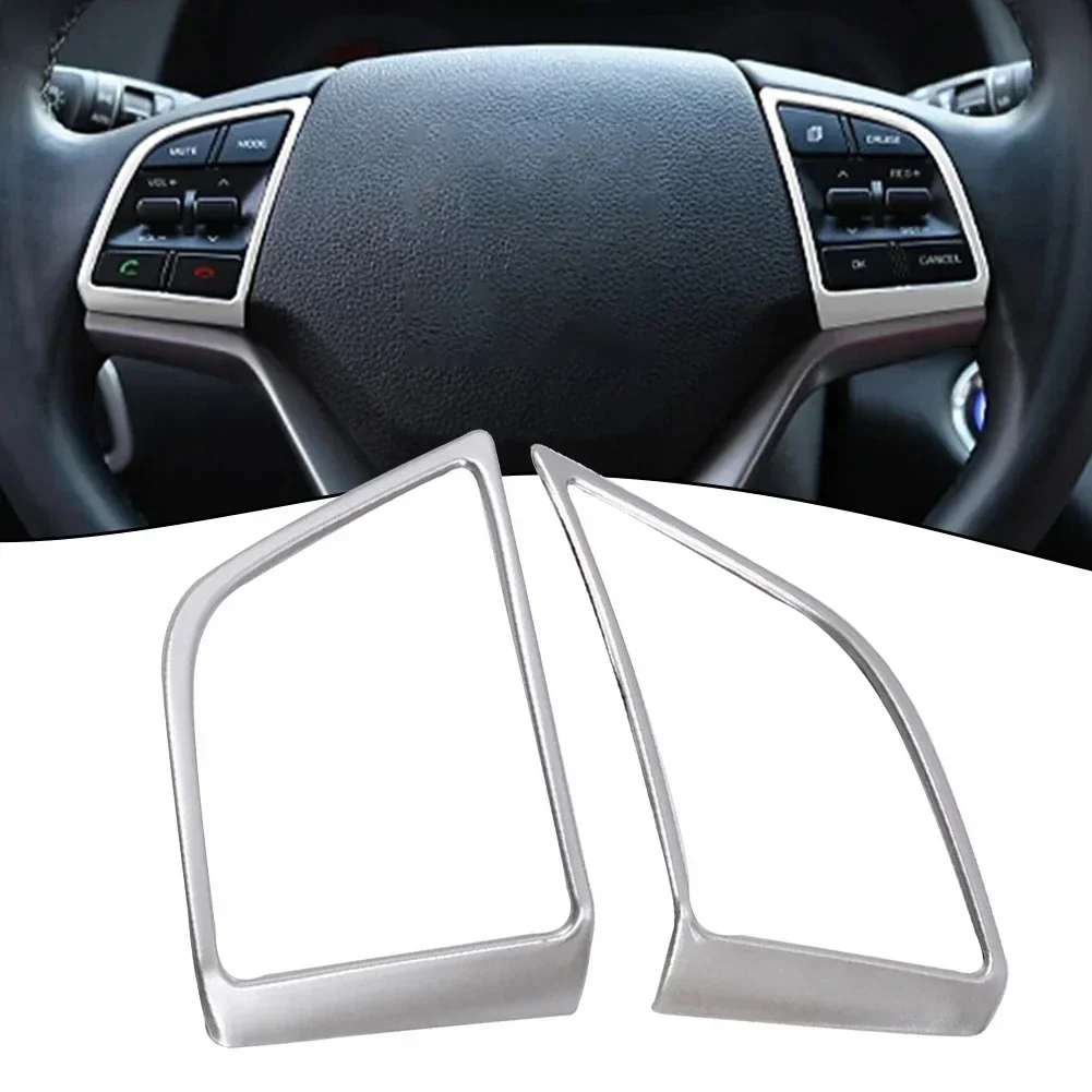 2x غطاء عجلة القيادة لشركة هيونداي ل توكسون 2015-20 ألياف الكربون الفضة عجلة القيادة غطاء أزرار المضادة للخدش ملصق