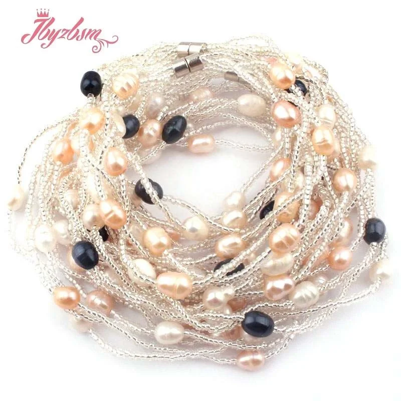 6-8mm Natural Oval Freshwater Pearl Tiny Beads Necklace 16\