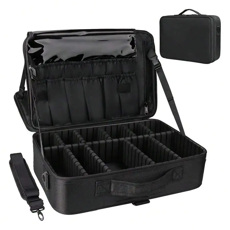 3 Layer Professional Makeup Train Case, Large Capacity Cosmetic Organizer With Dividers, Makeup Artist Storage Box, Multi-Compar