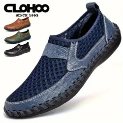 CLOHOO Hand Stitched Handmade Casual Mesh Men's Shoes Comfortable and Breathable Mesh Shoes