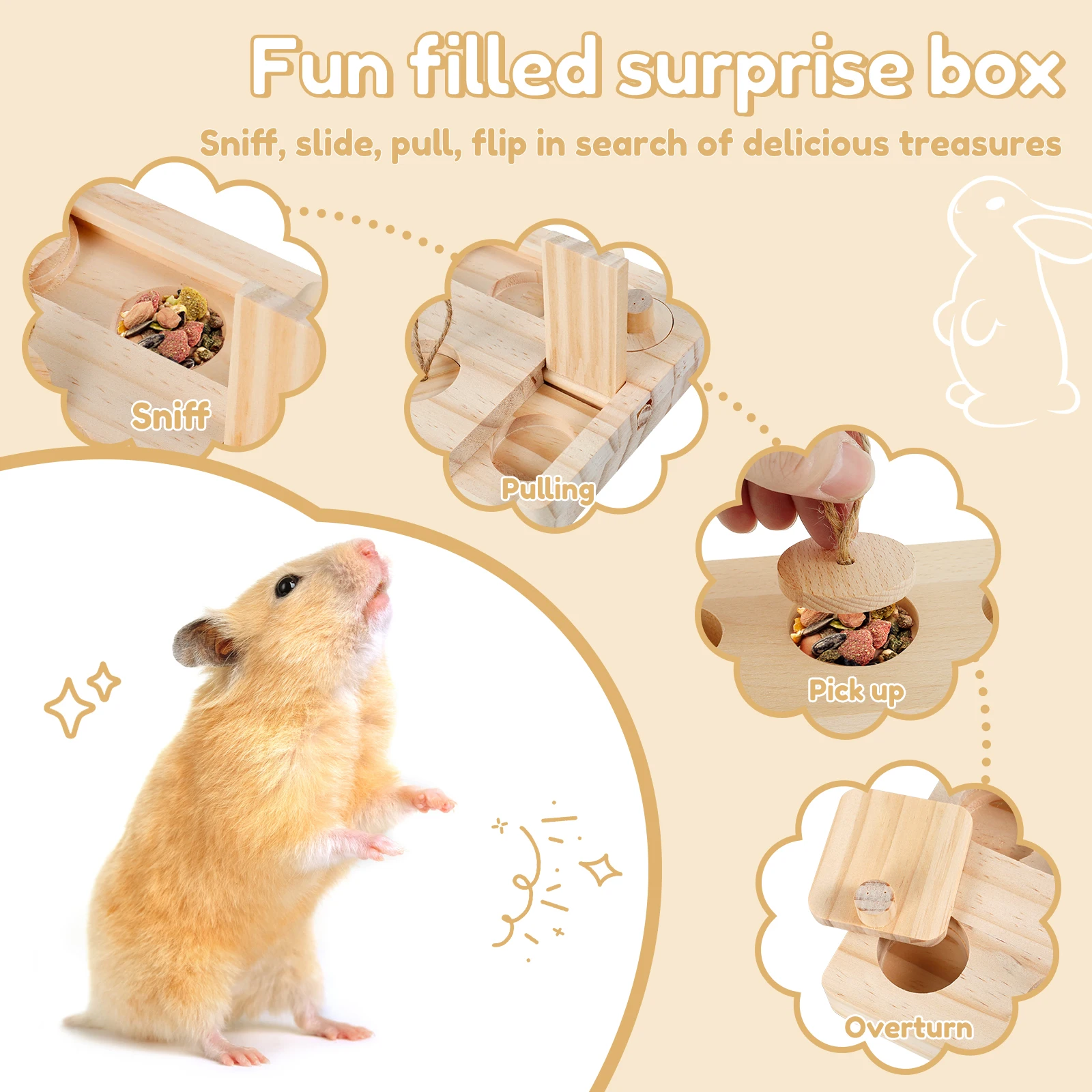 Guinea Pig Foraging Toys 6 In 1 Wooden Hamster Interactive Enrichment Toys Puzzle Treat Dispenser Toys Mental Stimulation Toy