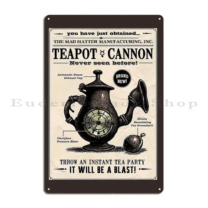 Teapot Cannon Alice Madness Returns Metal Plaque Poster Kitchen Designer Painting Wall Custom Retro Tin Sign Poster