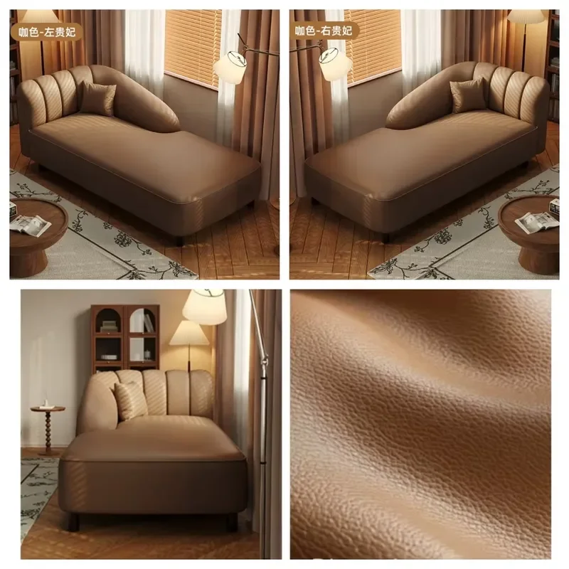 Modern Light Leather Chaise Lounge Chair Stylish Sofa Lazy Recliner for Living Room Bedroom Hotel Home Furniture