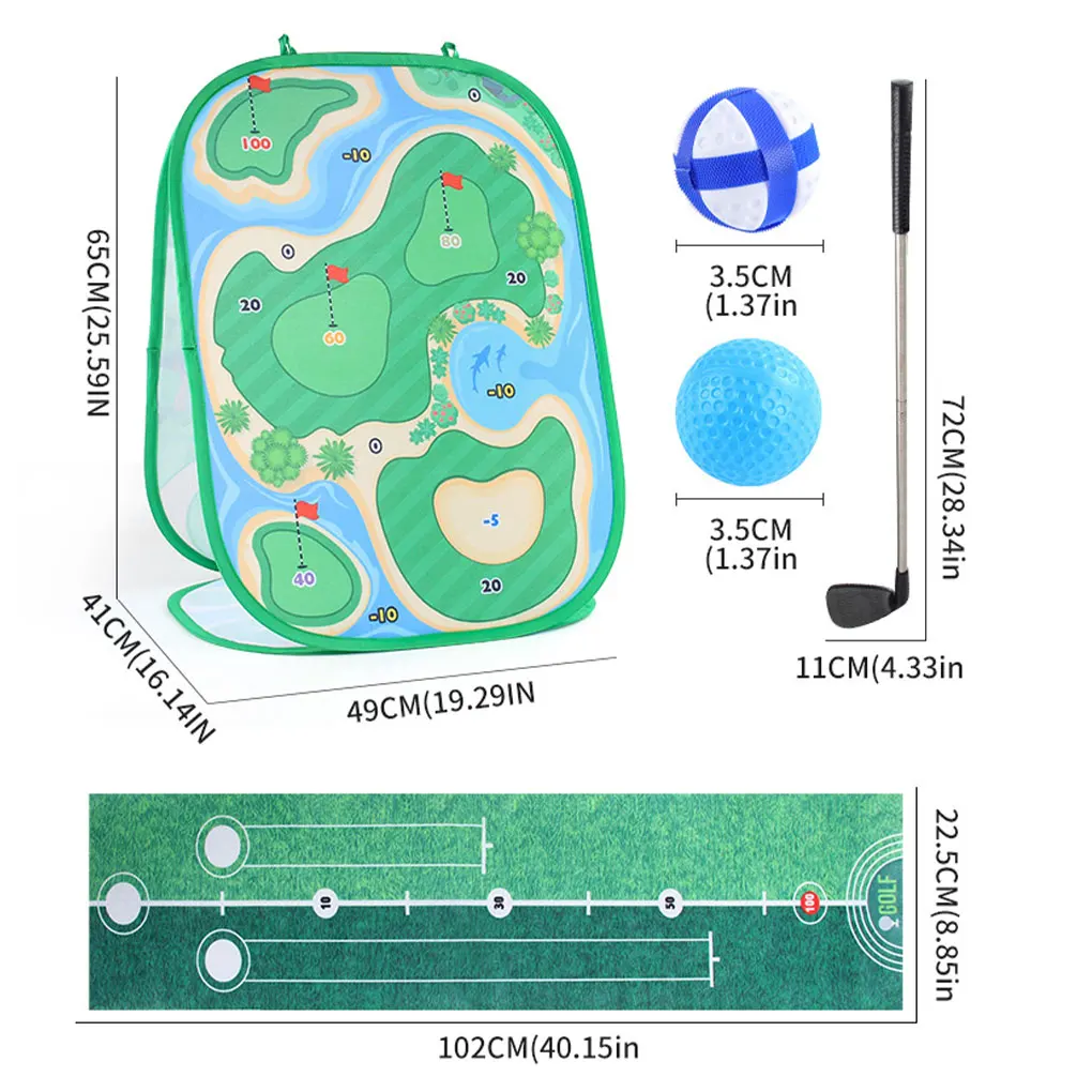 Juego de juegos de Golf para niños, tapete de práctica de Golf 3 en 1, red de astillado de Golf de 3 lados con Club, práctica de Golf de múltiples modos para niños y adultos