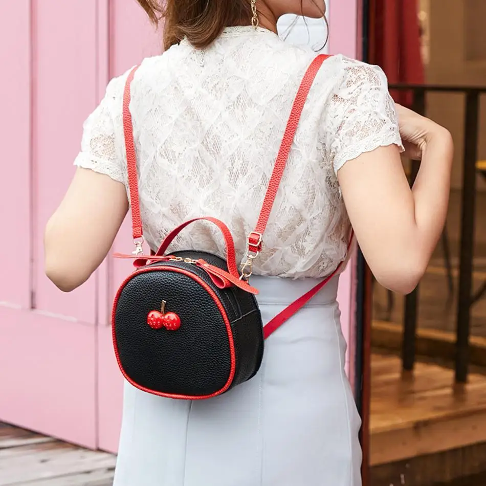 

1 Pcs Simple Casual Student Travel Backpack Luxury Bag Fashion Handbag With Lychee Pattern Compared Cherry Small Round Bag