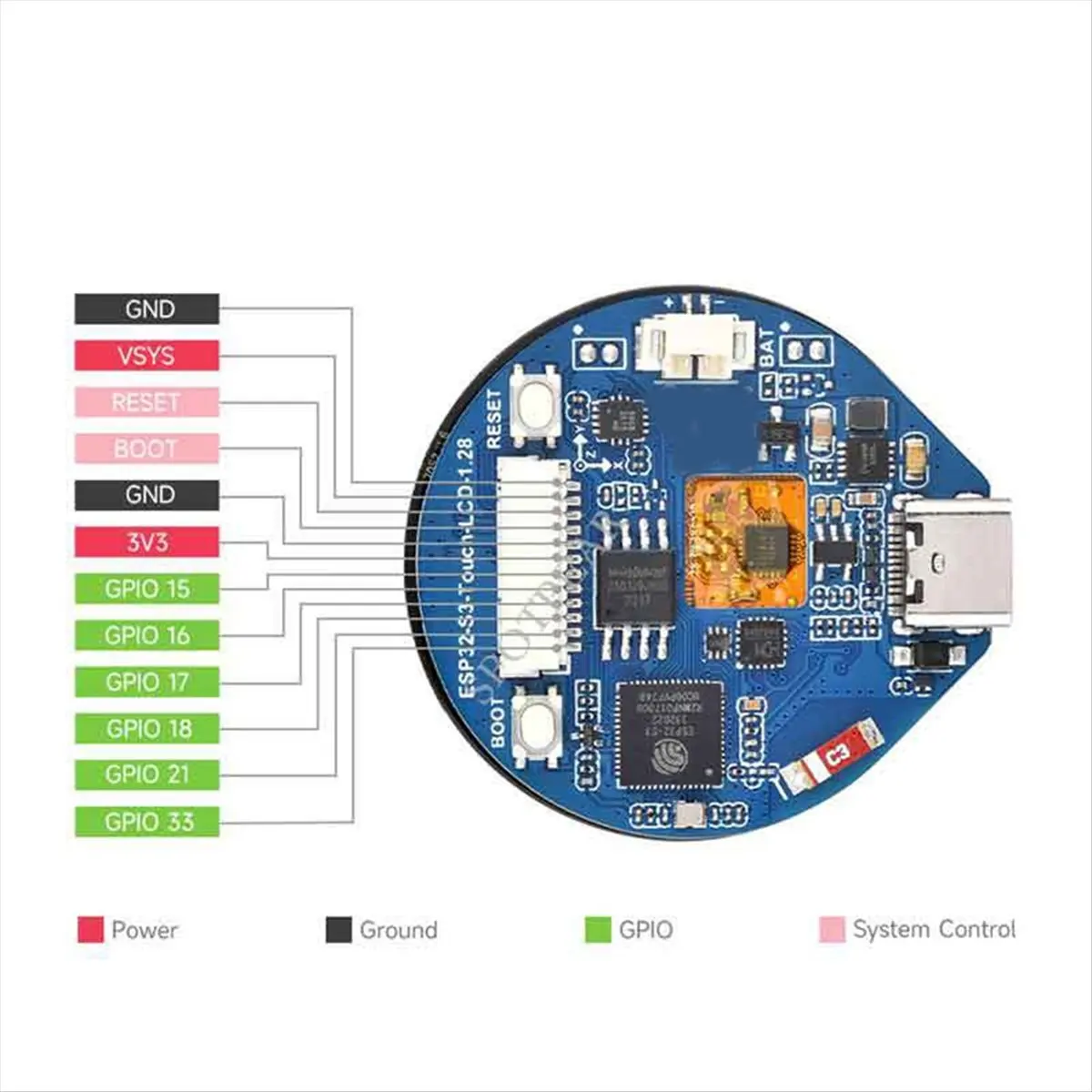 ESP32-S3 Development Board, 32-Bit LX7 Dual-Core Processor, 1.28inch Touch Roun IPS, Supports WiFi/Bluetooth