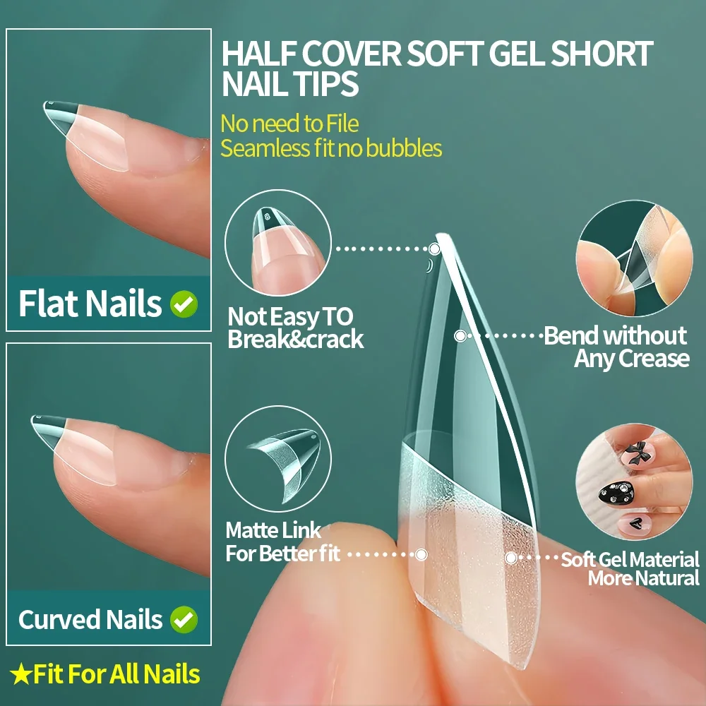 Nailpop Extra Short Nail Tips Half Cover Soft Gel Almond Shape False Nails 600pcs Gel x Tips for Nail Extension DIY Nail Art