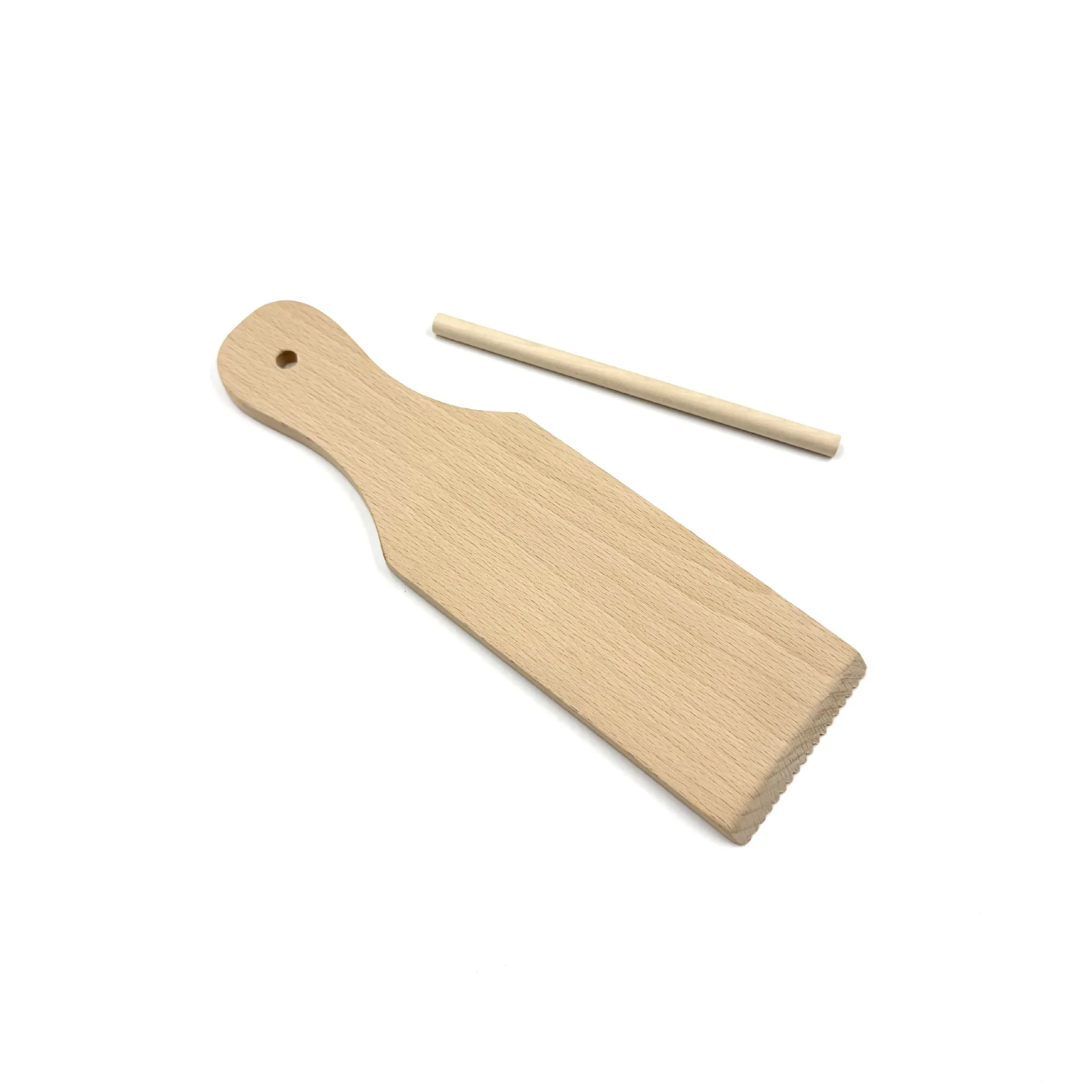 European Beech Wood Pasta Board with Rolling Stick, Natural Gnocchi Board for Homemade Pasta, No Paint No Wax
