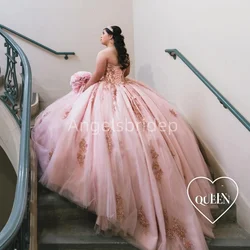 Angelsbridep Pink Plus Size Ball Gown Quinceanera Dresses Prom Party Sweet 16 Vestido De 15 Quinceañera Sequined Appliques