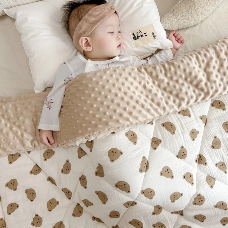 Korean Style Baby Quilt Sensory Bumpy Winter Comforter Quilts for Toddler Cute Cartoon Bear Kindergarten Bedding Accessories