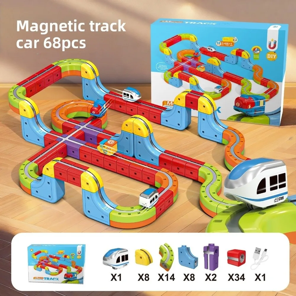 

3D Track Fusio Magnetic Car with Train and Traffic Signs DIY Magnetic Car Tracks Building Magnetic Track Building Blocks